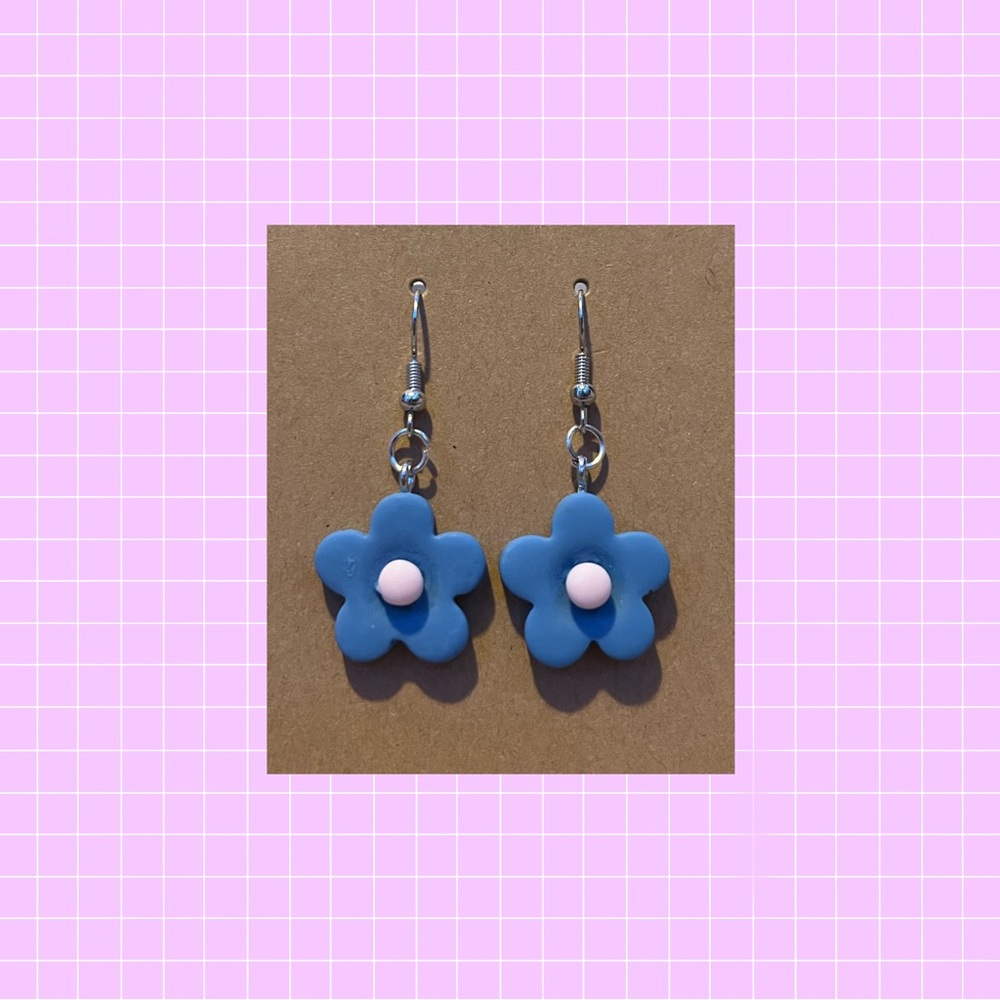 Dark blue flower earrings